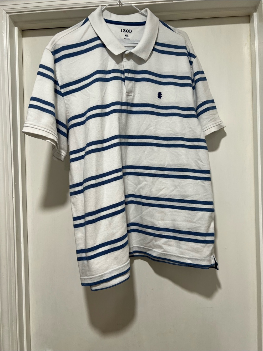 Izod White Polo with Blue Horizontal Stripes